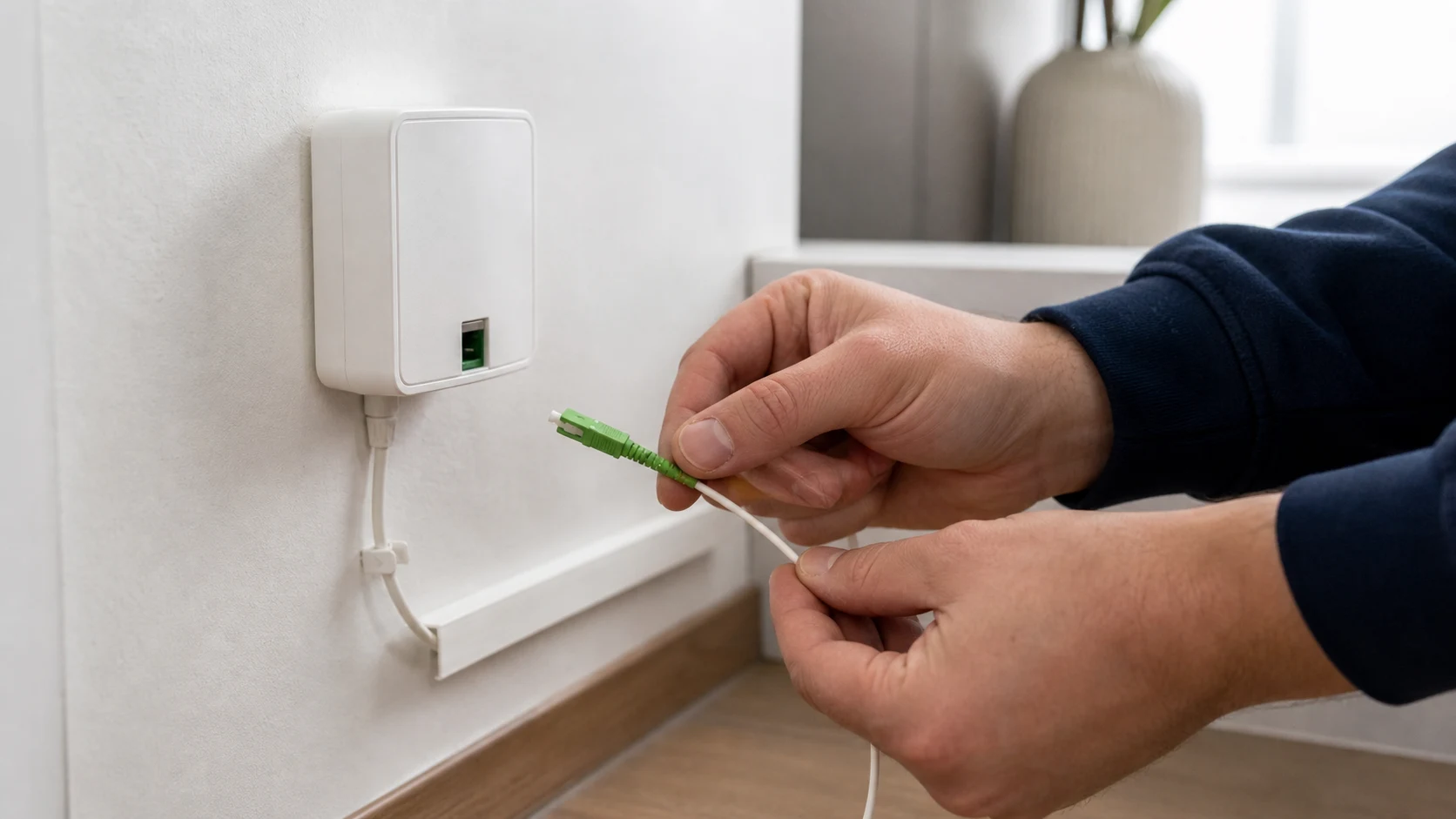 Connexion prudente d'une jarretière optique sur une prise fibre murale