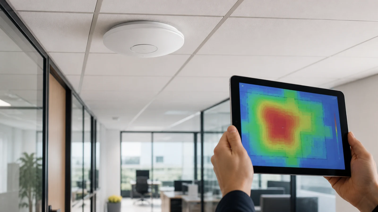 point d’accès Wi-Fi et carte de couverture dans un bureau