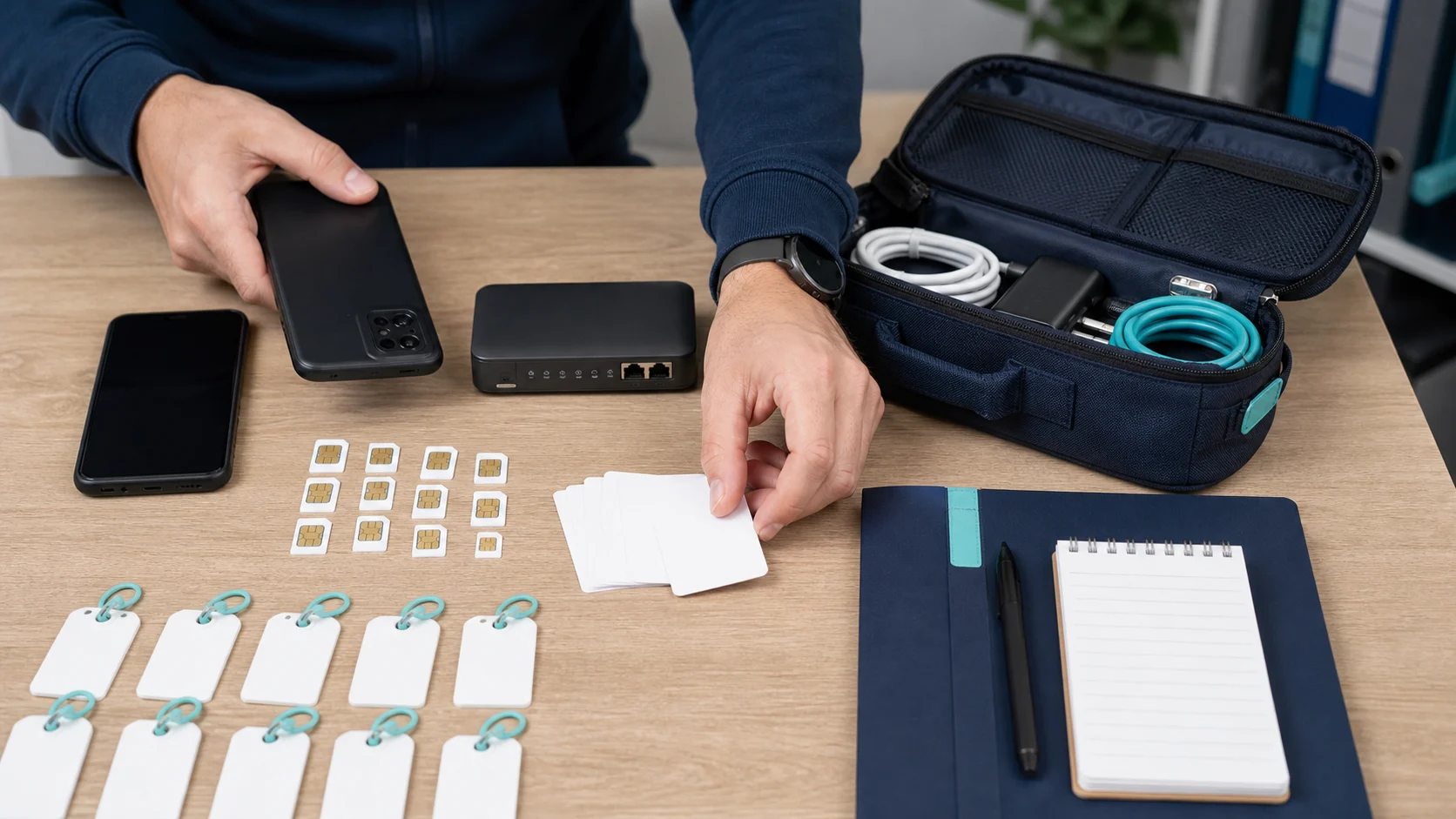 Kit de secours mobile avec téléphone, cartes SIM et routeur de remplacement