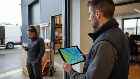 test de couverture mobile 4G et 5G dans un entrepôt de PME