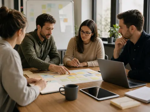 Équipe de petite entreprise préparant une feuille de route de digitalisation