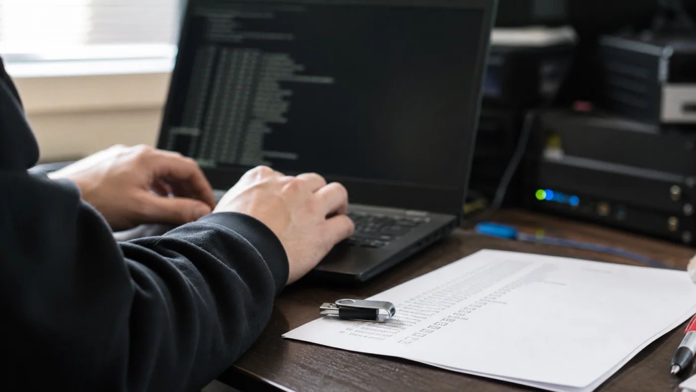 Technicien utilisant un terminal Linux avant une intervention