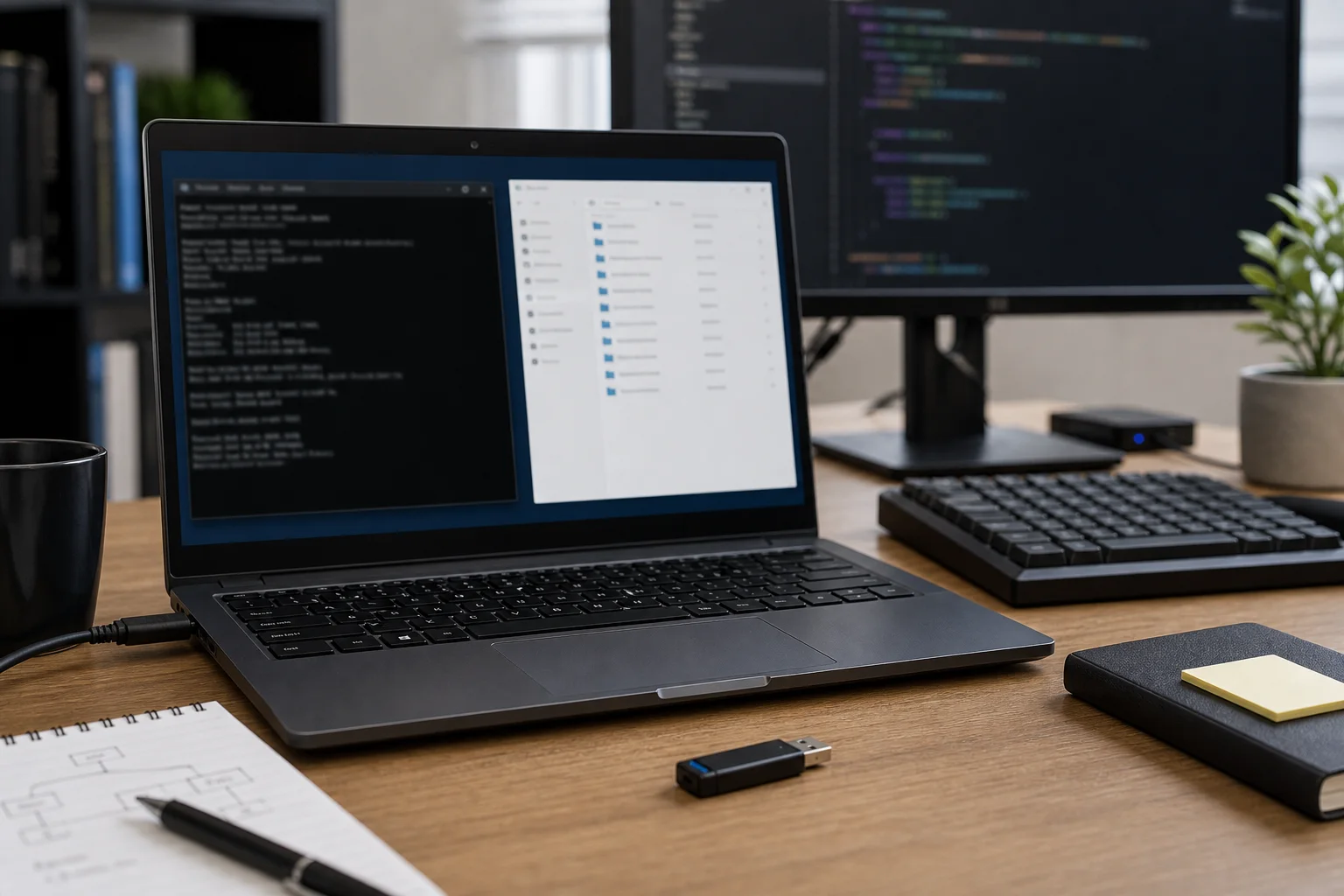 Préparation d’une installation nvm for Windows avec terminal et dossier de téléchargement