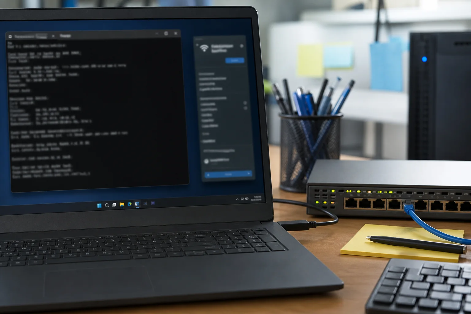 Vérification DNS dans un terminal Windows 11 après changement de configuration