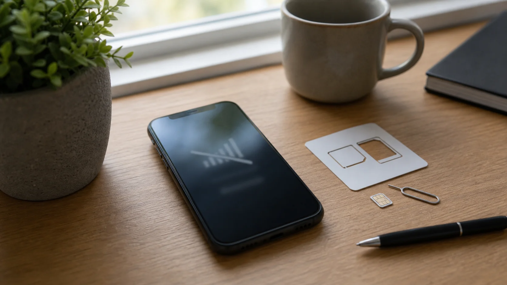 Smartphone et support SIM pendant un diagnostic réseau mobile