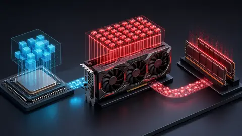 Schéma visuel CPU GPU et mémoire vidéo dans un ordinateur
