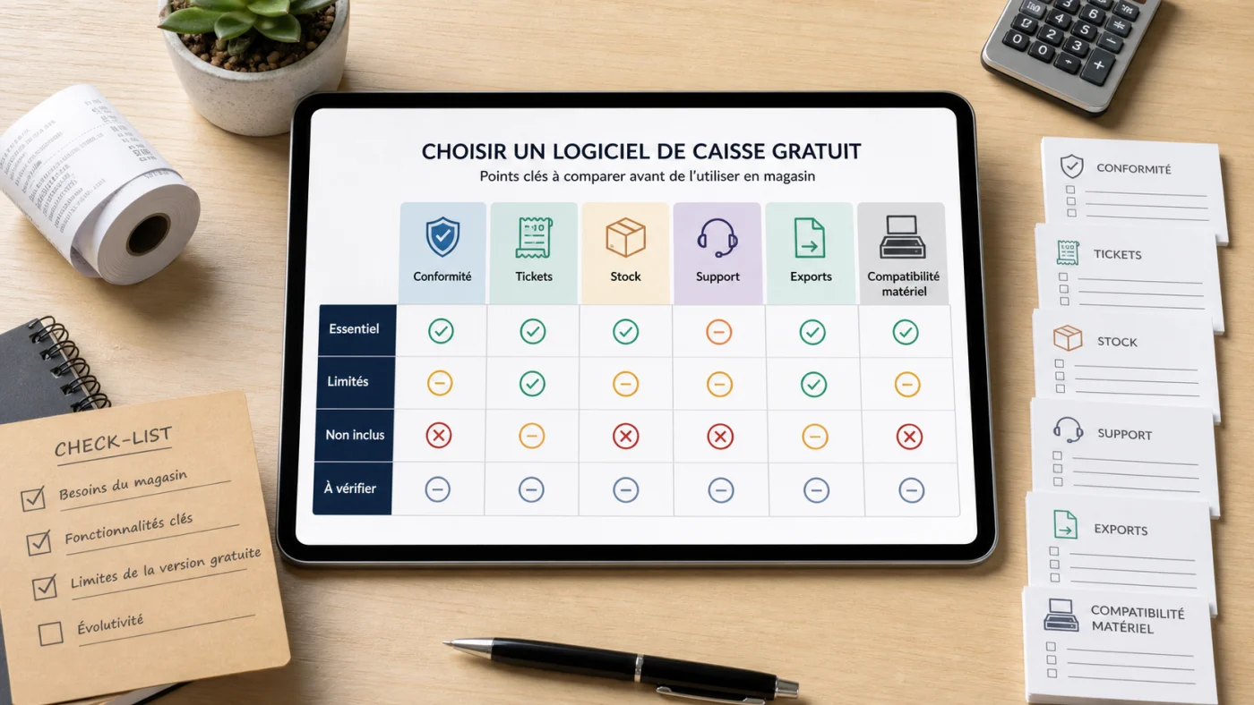 Tableau visuel pour comparer les limites d’un logiciel de caisse gratuit