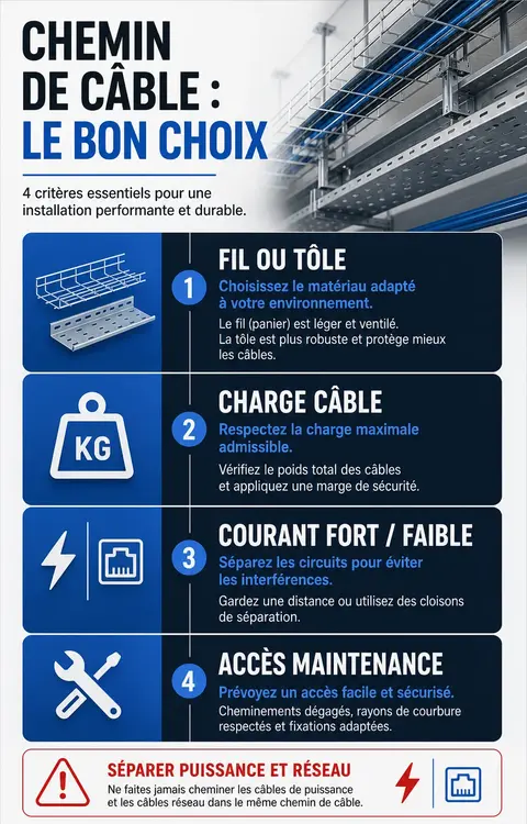 Infographie des critères pour choisir un chemin de câble