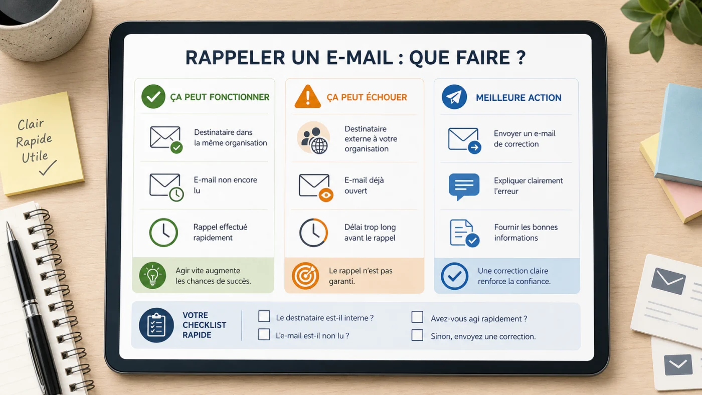 Tableau visuel sur les cas où le rappel d’un mail Outlook fonctionne ou échoue