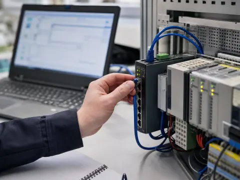 Contrôle d’un câble réseau sur un banc industriel avec automate
