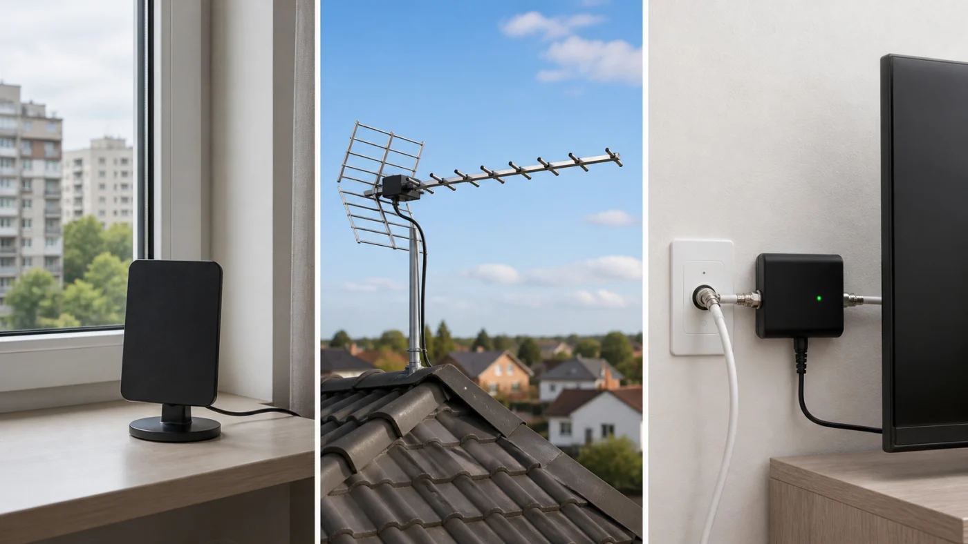 Comparaison entre antenne TNT intérieure, extérieure et installation amplifiée