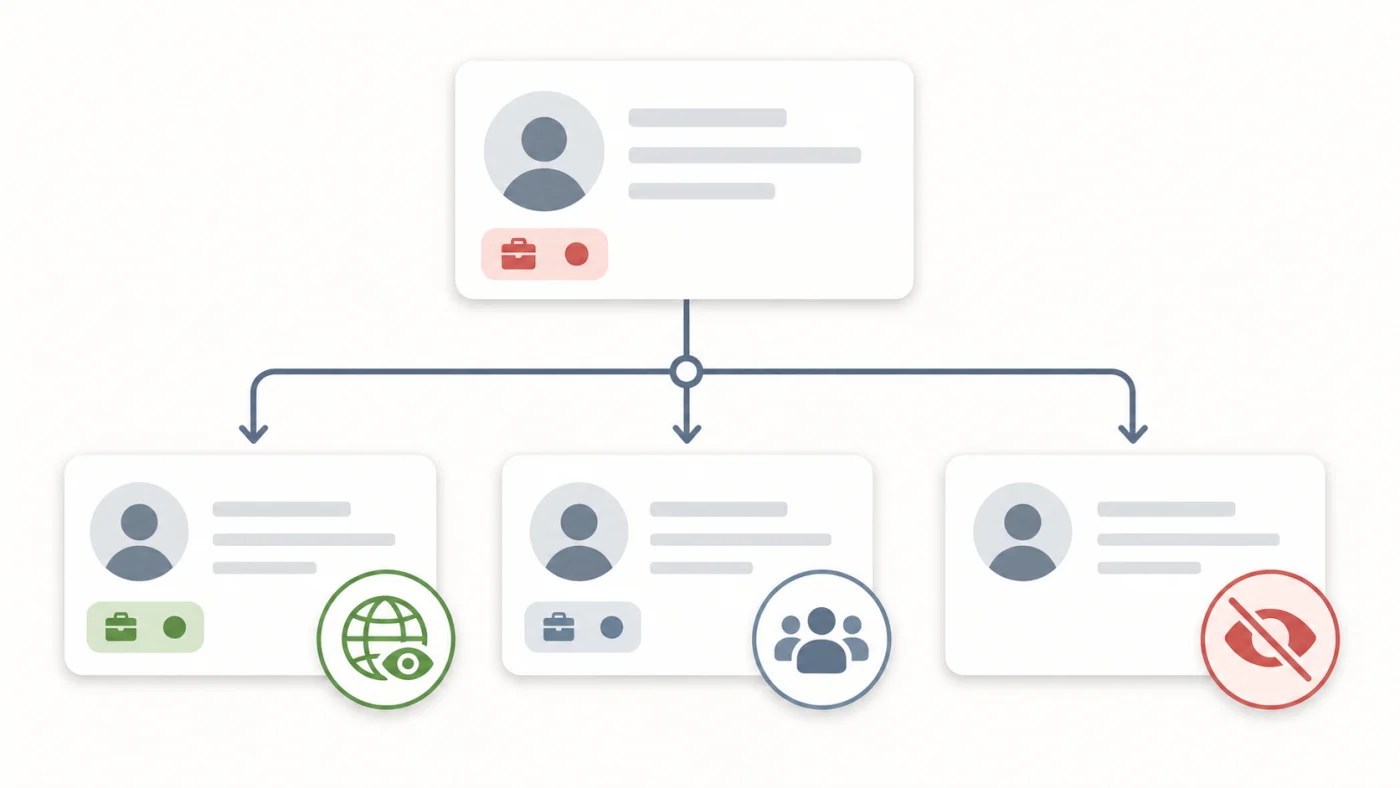 Schema des options de visibilite Open to Work sur un profil professionnel
