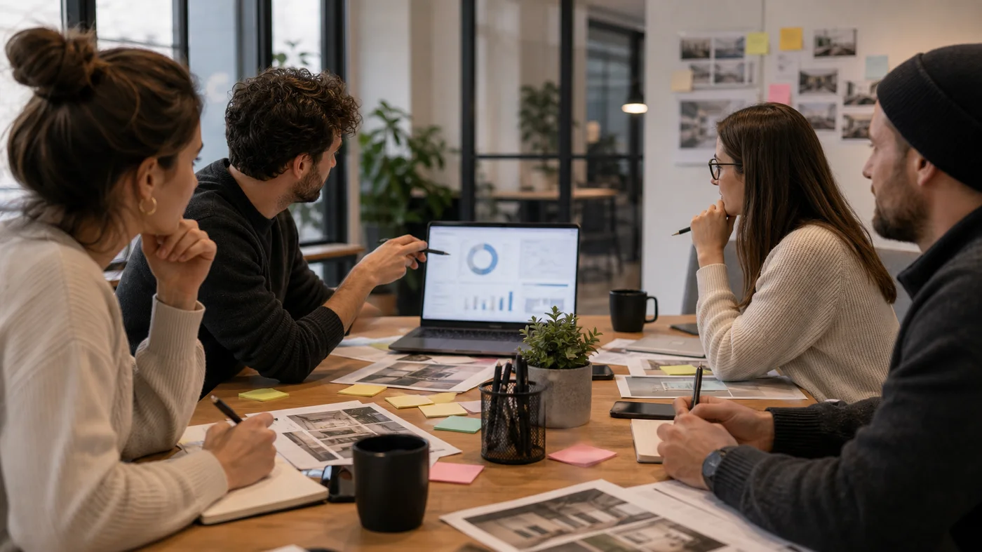 equipe creative discutant prix de vente et rentabilite