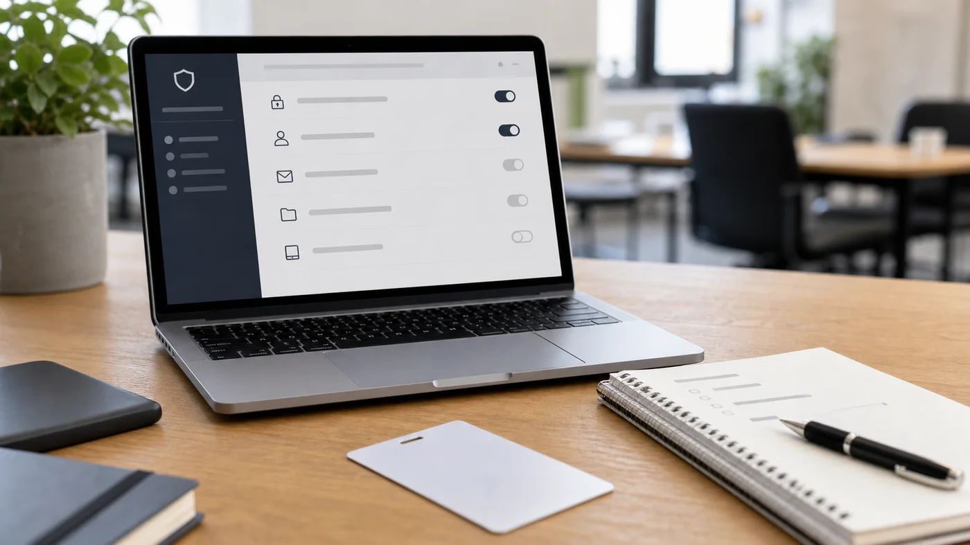 Ordinateur et badge pour contrôler les accès numériques après un départ