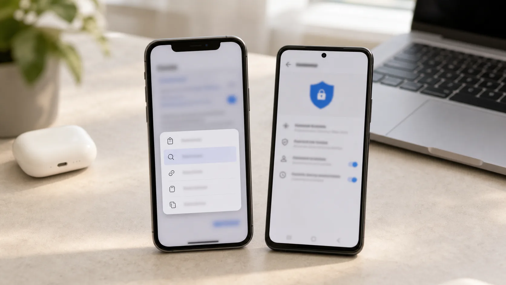 deux smartphones sur un bureau evoquant confidentialite et presse-papiers