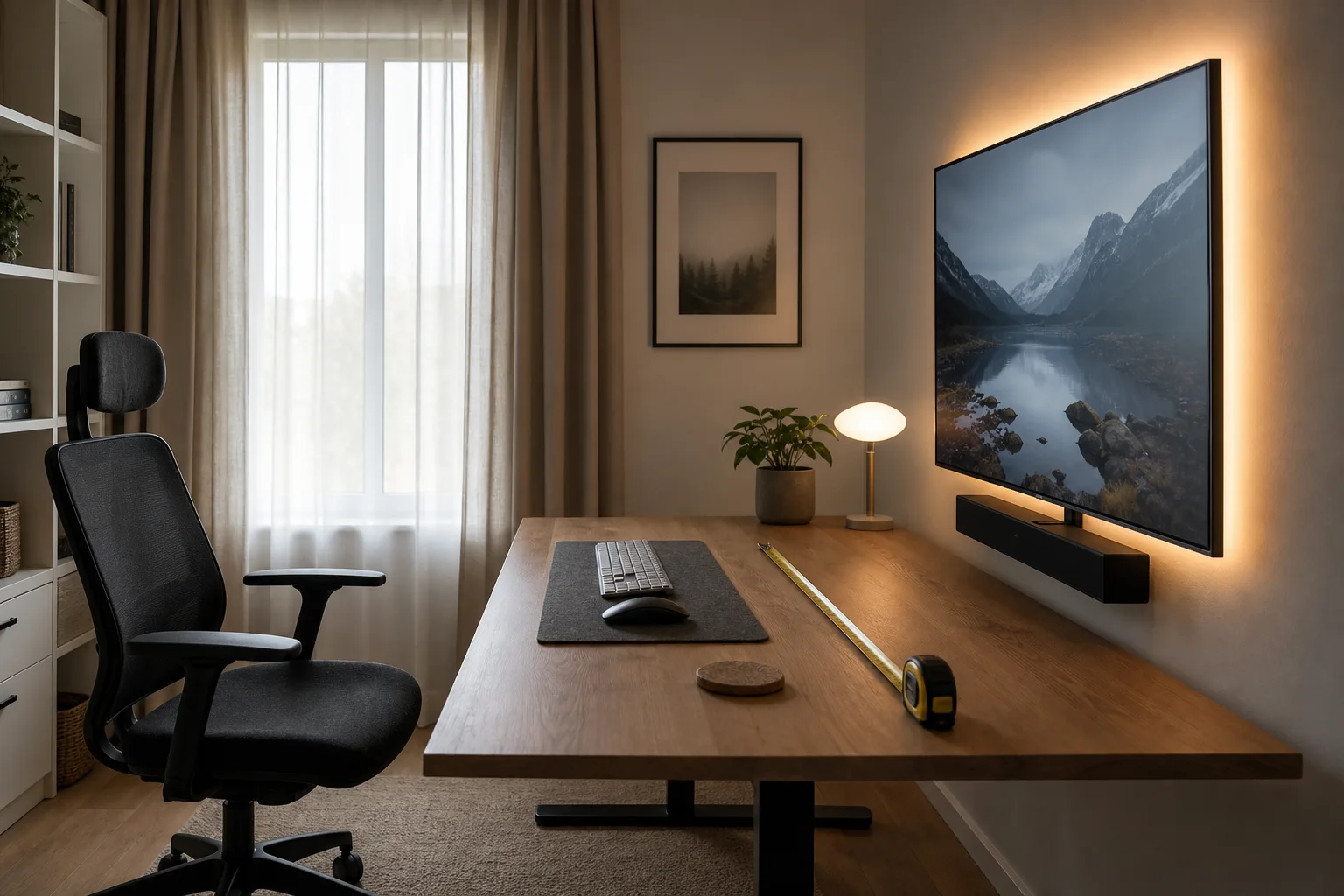 Poste de travail avec TV utilisée comme écran PC à distance confortable