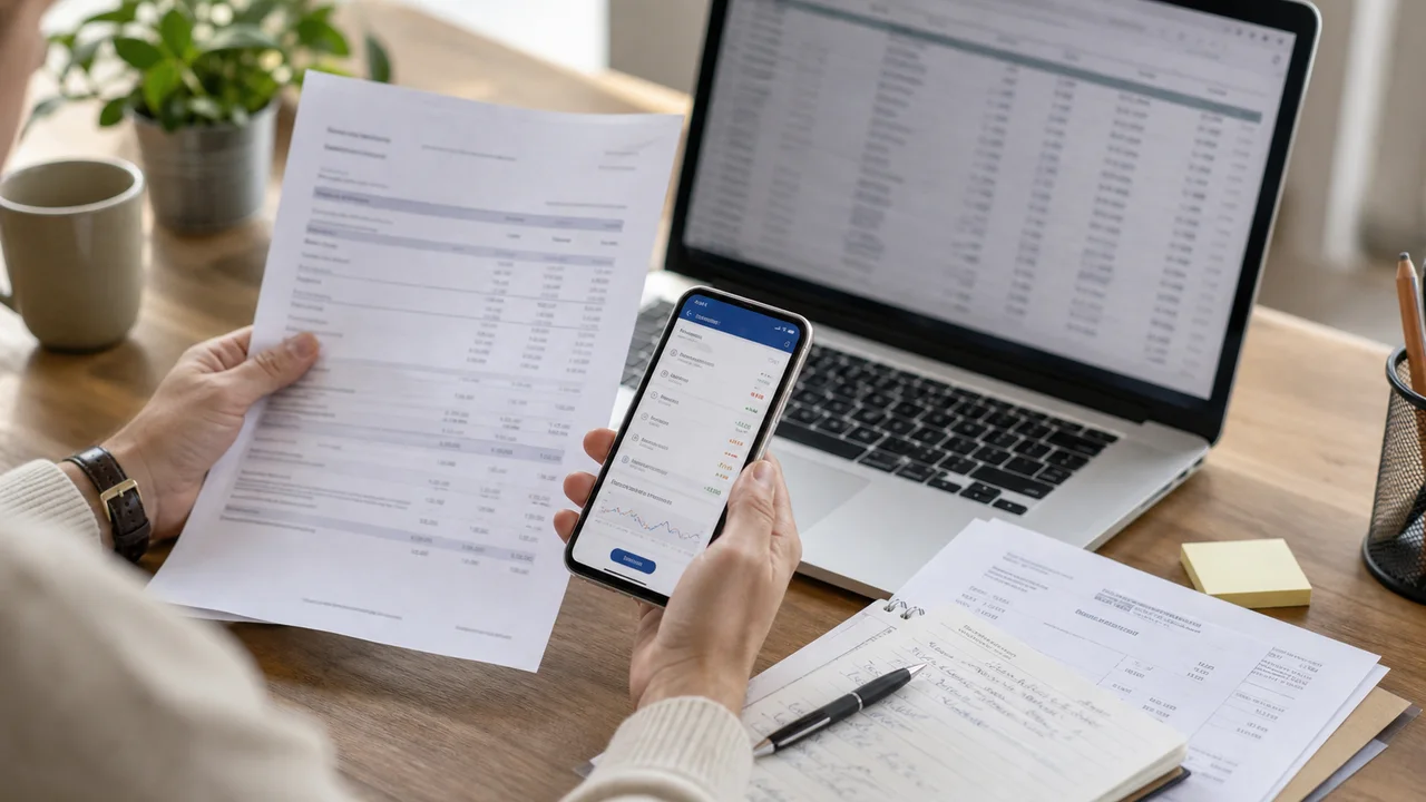 Freelance comparant relevé bancaire et application de banque en ligne