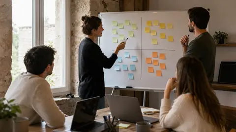 équipe créative préparant une analyse SWOT en atelier