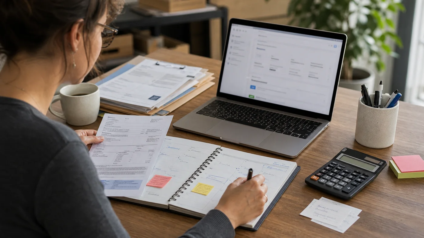indépendante organisant ses factures et échéances administratives