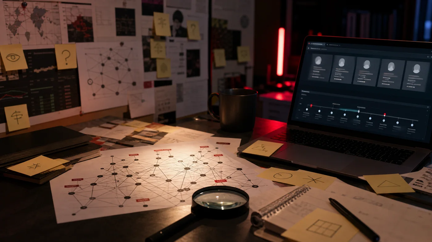 bureau d enquête osint avec graphe et indices anonymisés
