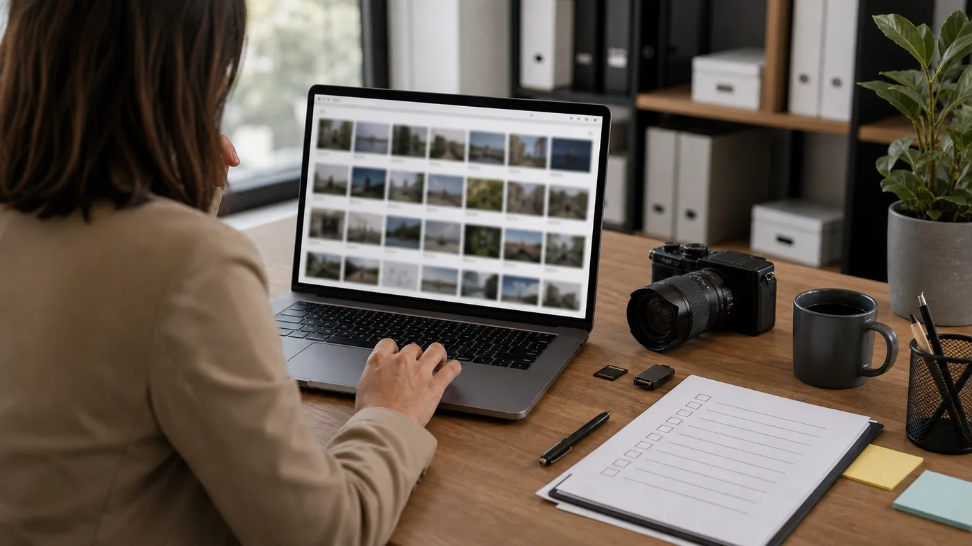 audit de presence image en ligne avec ordinateur et appareil photo sans visage identifiable