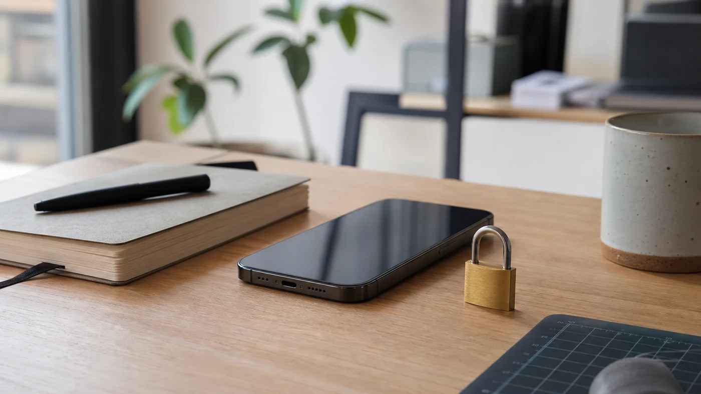 Smartphone générique posé à côté d’un cadenas pour symboliser les correctifs de sécurité
