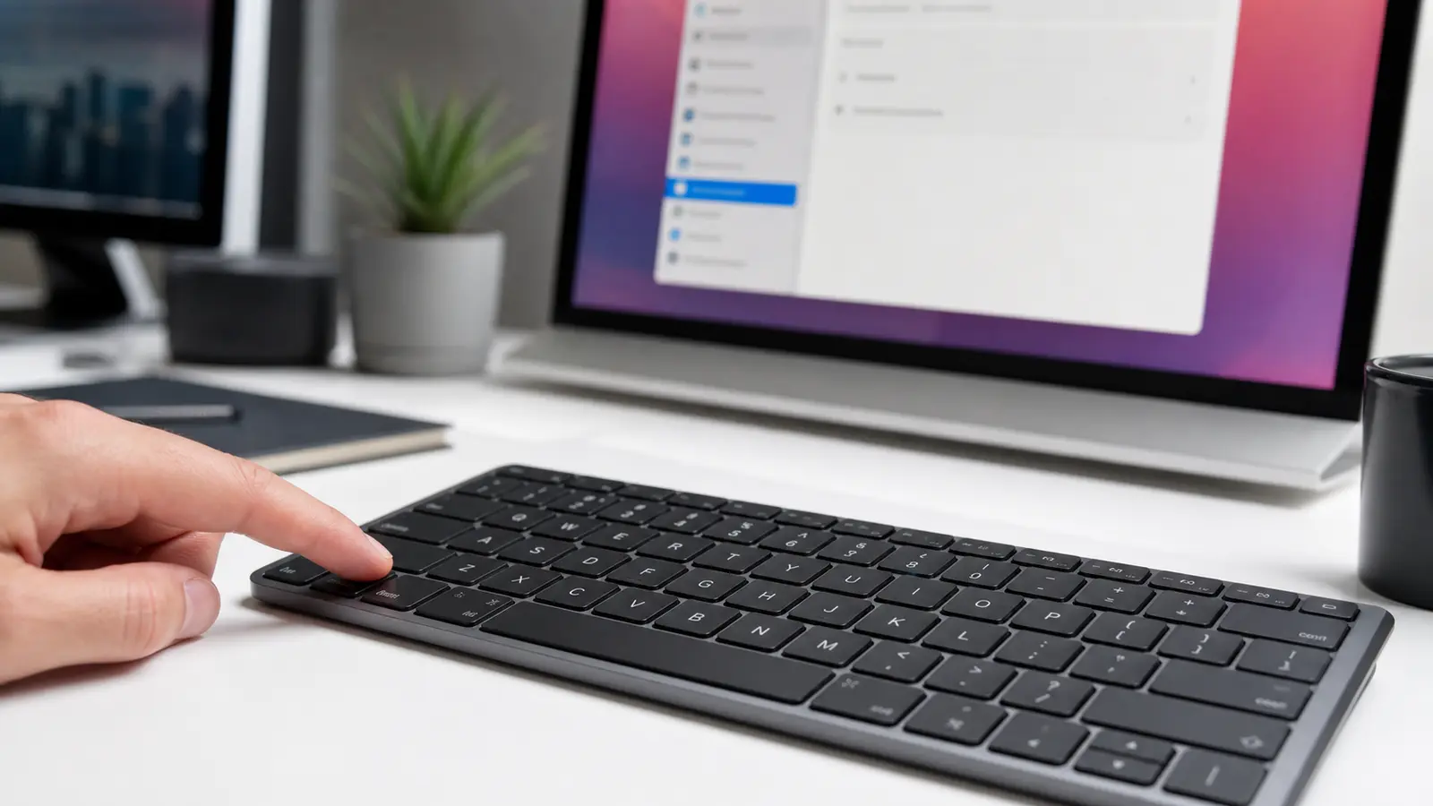 Utilisateur montrant la zone des touches modificatrices sur un clavier Mac