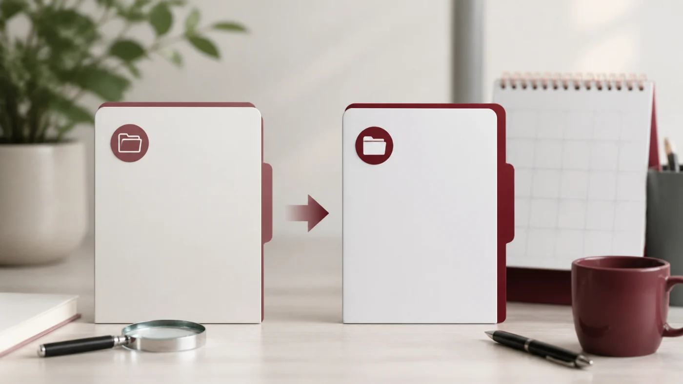 Deux dossiers administratifs abstraits montrent une transition vers une nouvelle nomenclature