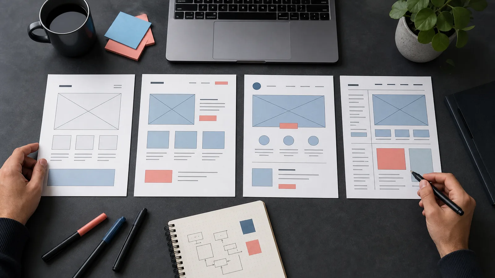 comparaison de plusieurs périmètres de site web sur des wireframes