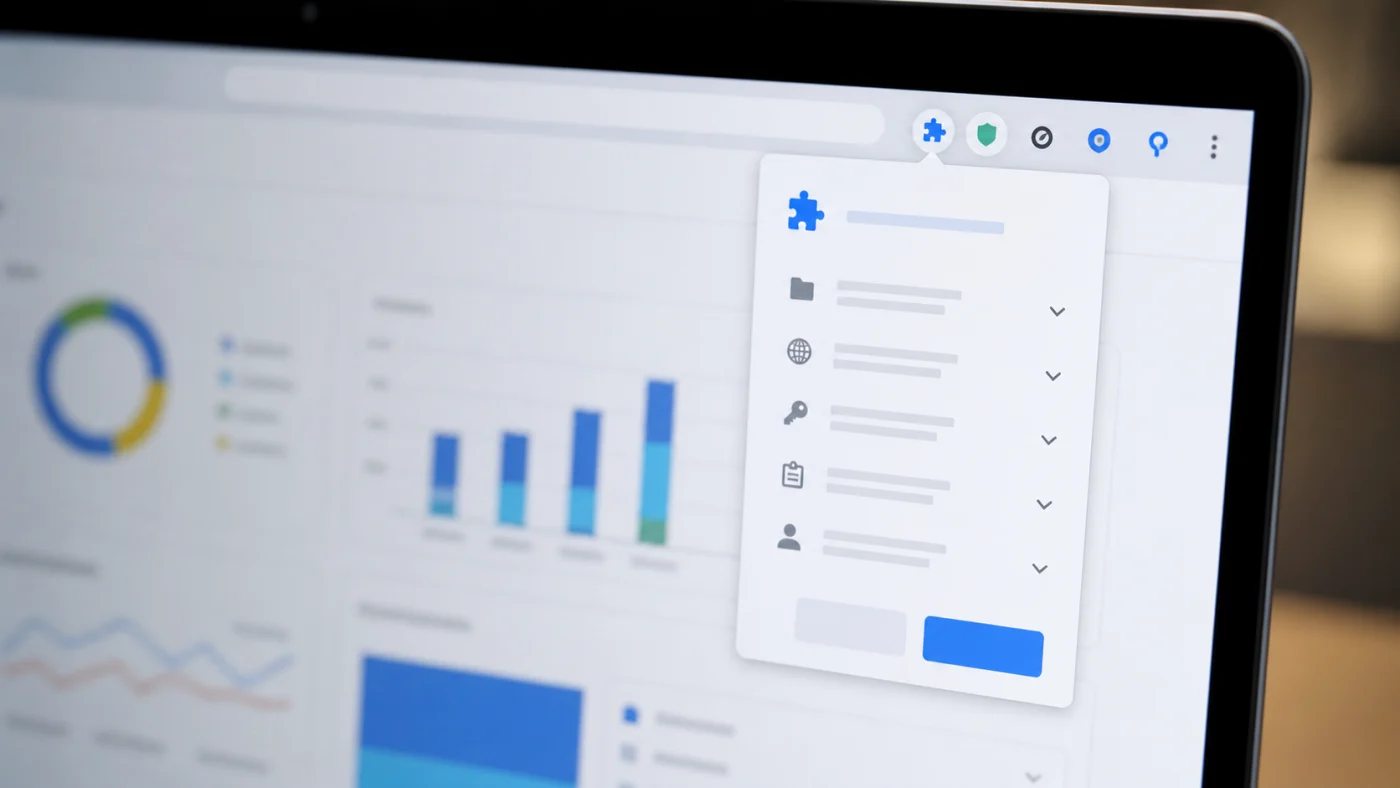 Vérification des permissions d’extensions Chrome dans un navigateur marketing.