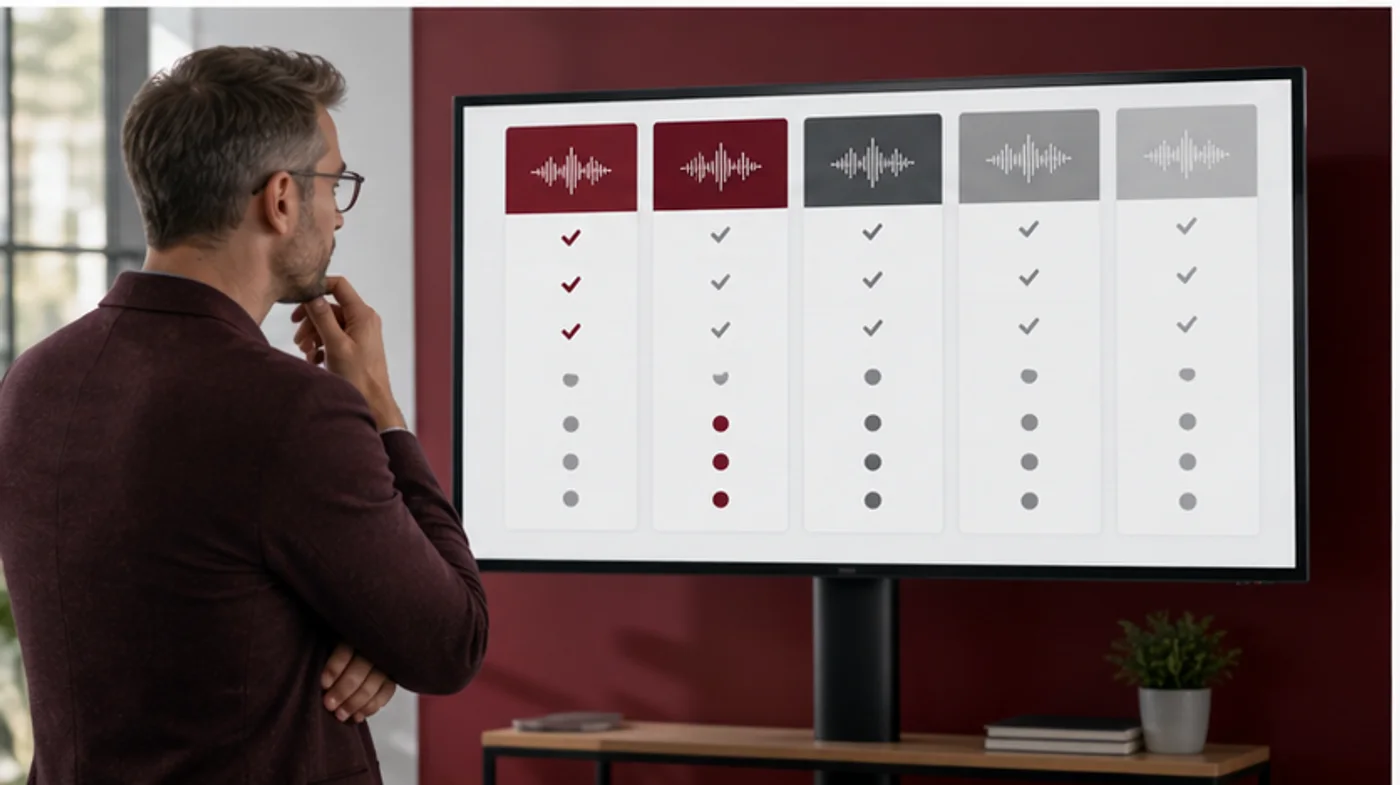 responsable comparant plusieurs logiciels de transcription sur un écran