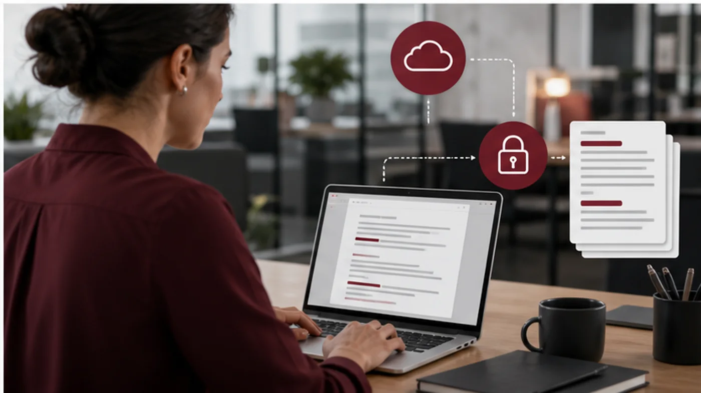 relecture de transcription avec icônes de sécurité et de cloud privé