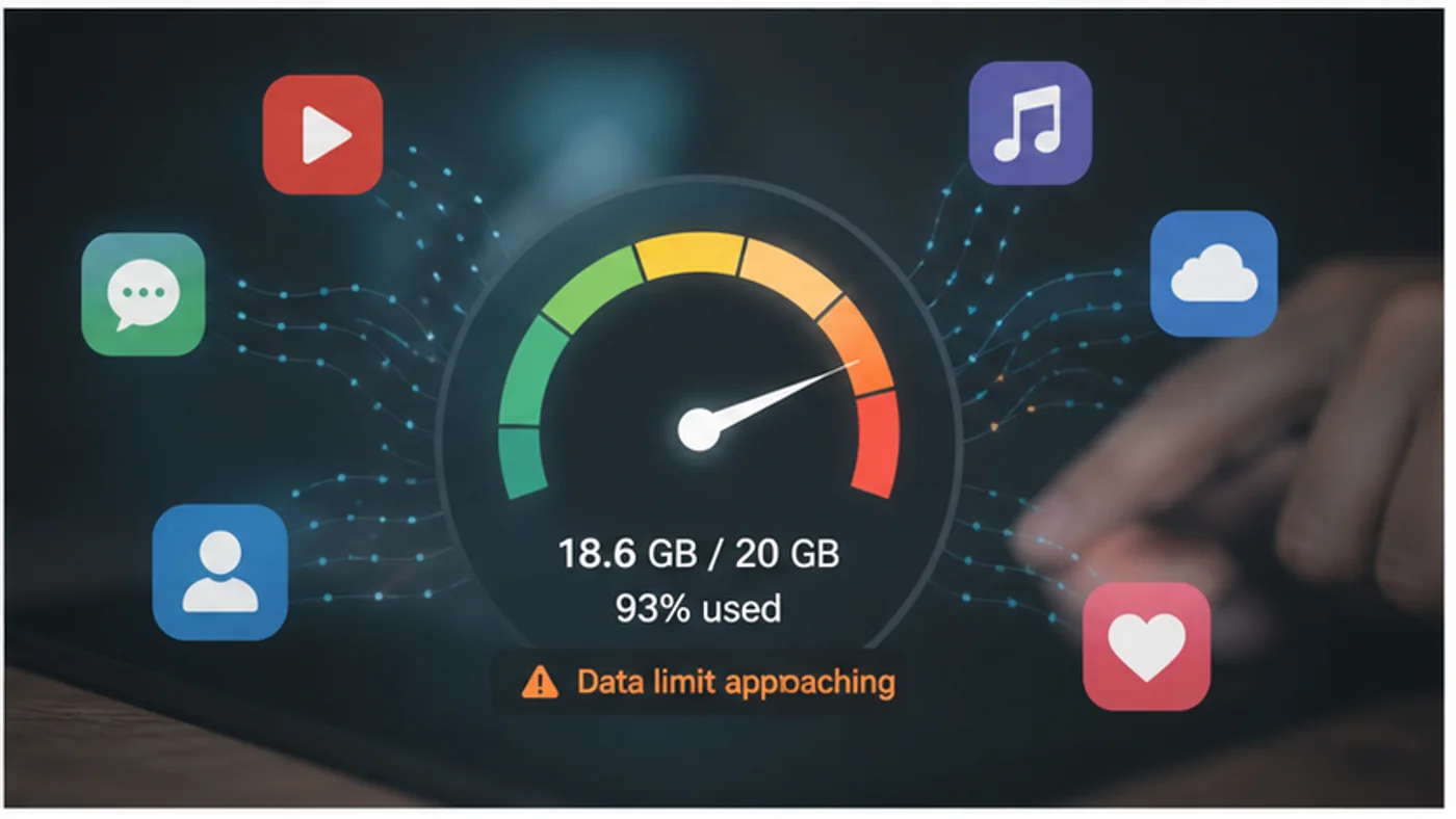 jauge de consommation data mobile proche de la limite du forfait