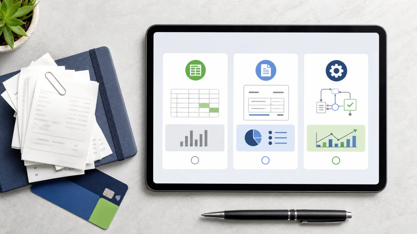 Comparaison visuelle entre tableur, application gratuite et outil automatisé