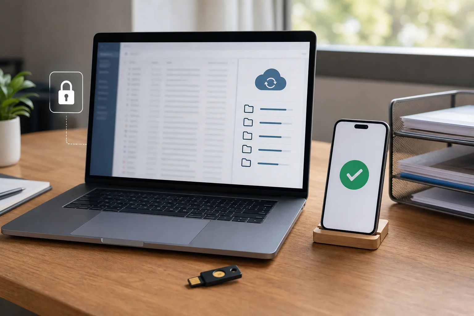 Ordinateur et smartphone illustrant la sécurité, la sauvegarde et l’archivage des e-mails professionnels