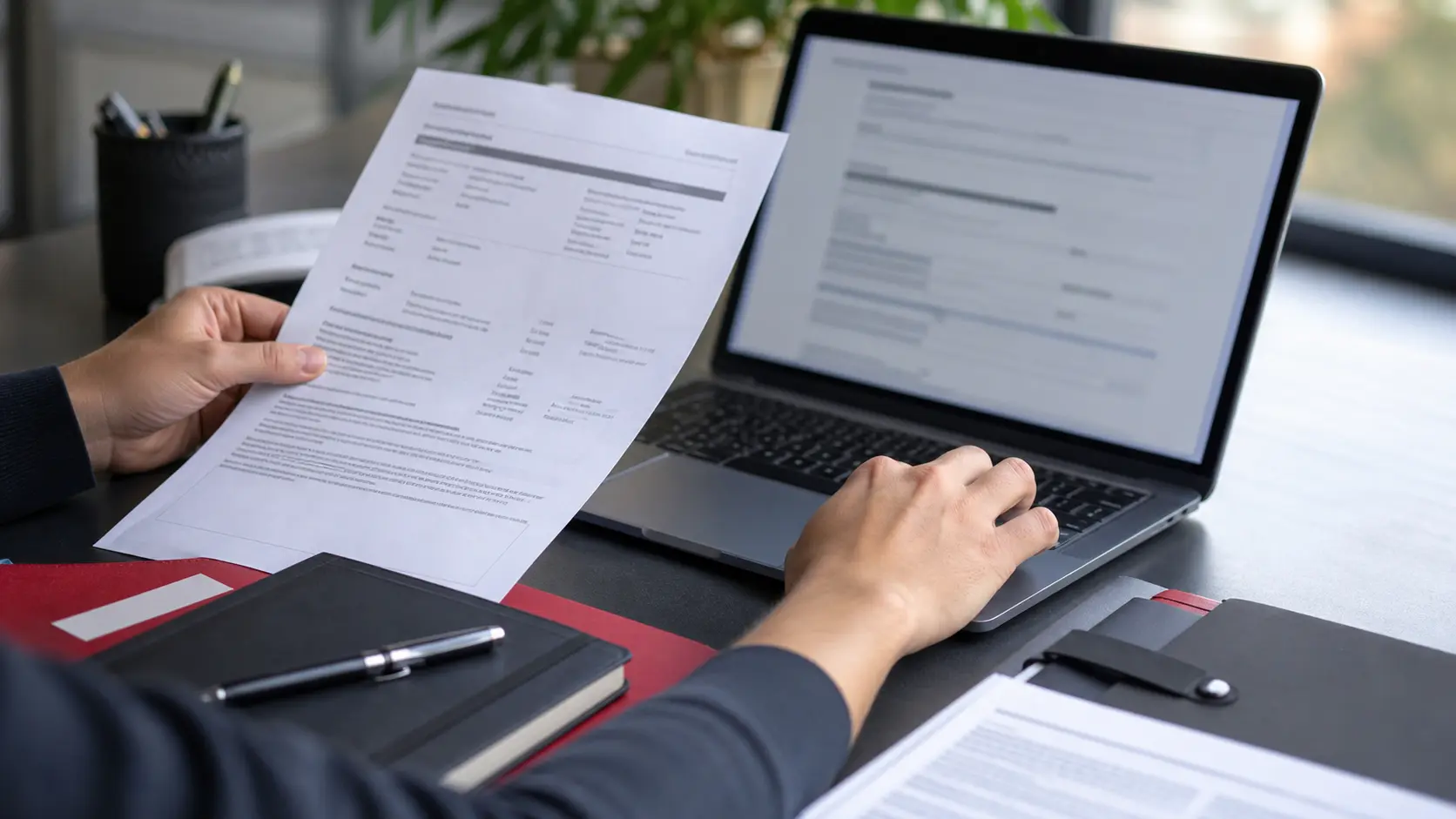 Vérification de documents entreprise et d une fiche société sur ordinateur
