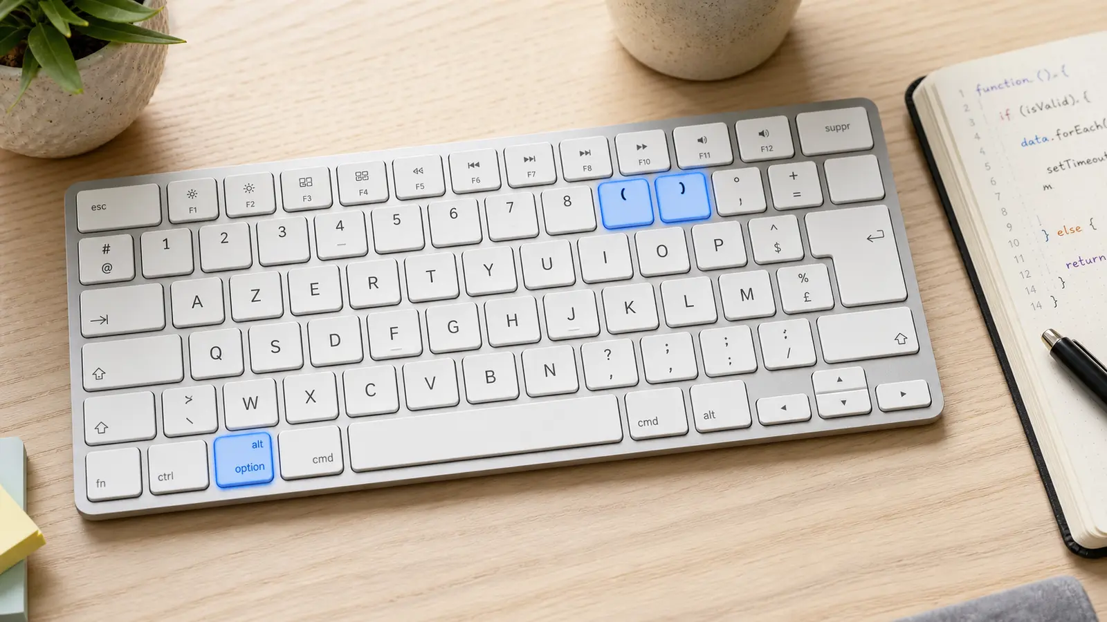 Raccourci clavier Mac avec Option et parenthèses pour taper des accolades