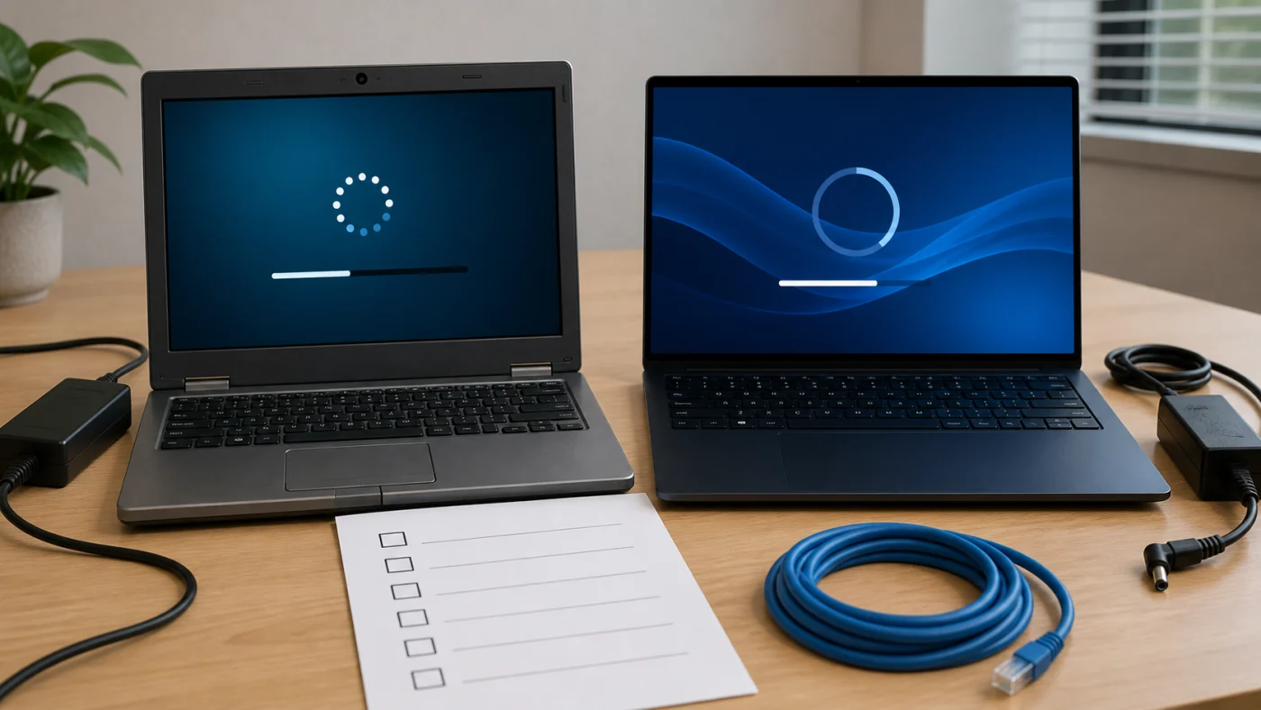 Deux ordinateurs préparés pour une migration Windows contrôlée